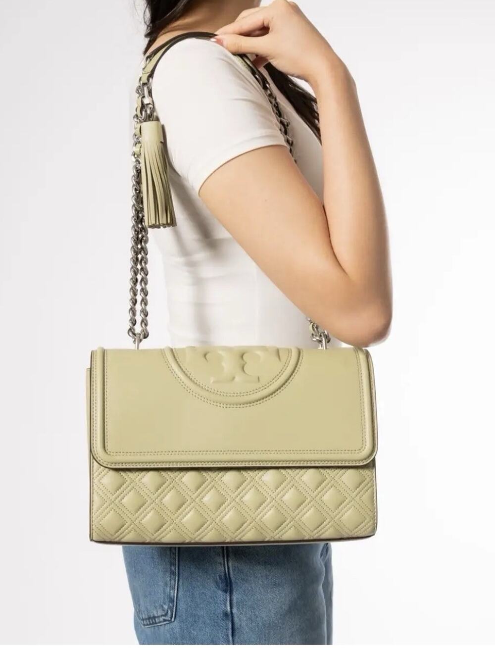 NEW Tory Burch Fleming Convertible Shoulder Bag Olive Sprig Medium